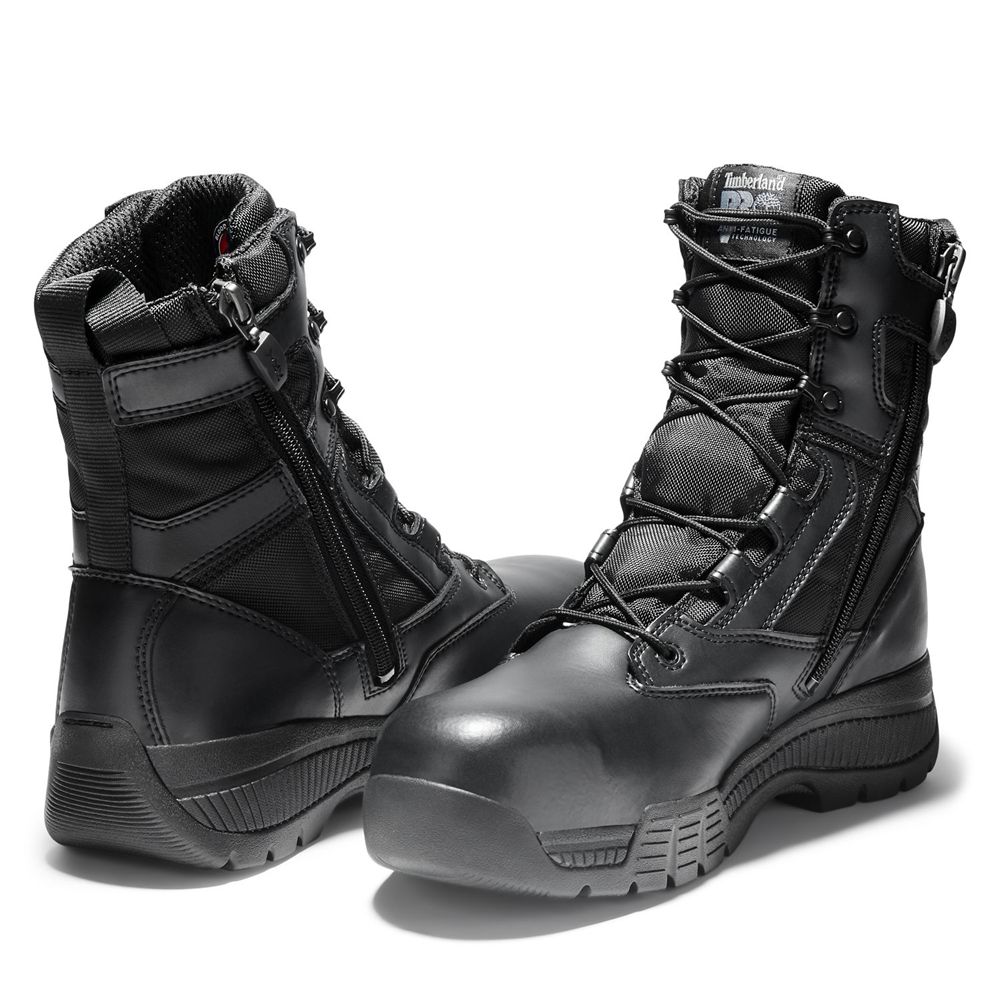 Timberland Mens Pro Boots Valor™ Duty 8\" Side-Zip Comp Toe - Black - India ZL9701256